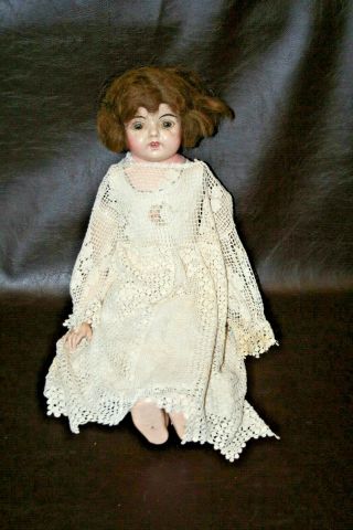 Antique Creepy Effanbee 24 " Composition Brunette Hazel Eyed Baby Doll In Dress