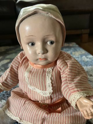 Antique Composition Bonnet Head,  Hands And Cloth Doll 13”