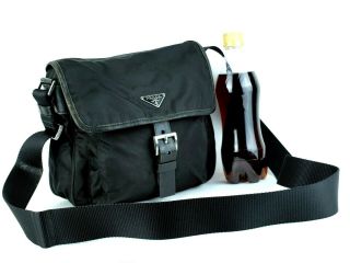 Authentic Prada Vintage Milano Black Nylon & Leather Shoulder Bag Purse Italy