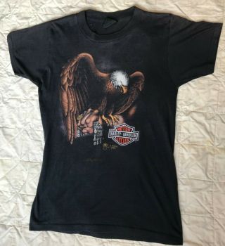 Vintage 3d Emblem Harley Davidson Eagle Chain Print T Shirt Soft &thin Sz M 1988