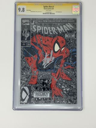 Spider - Man 1 Cgc Ss 9.  8 Nm/m Signed Stan Lee Gorgeous Silver Torment Rare