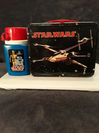 Vintage 1977 Star Wars Lunch Box W/ Thermos Gc.  Orig 77 Vader Decal On Inner Lid