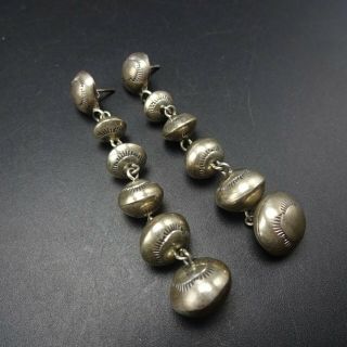 Vintage Hand Stamped Sterling Silver Navajo Pearls Dangle Earrings Saucer Beads