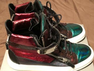 Giuseppe Zanotti Rare Mens 40.  5 7.  5 Shoes Red,  Aqua,  Blue,  Green,  Black Leather