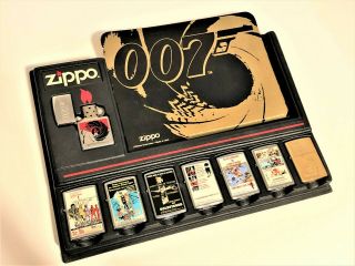 Rare Zippo Limited Edition " James Bond 007 " Set Of 8 Lighters & Display Board