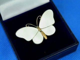 Vintage Norwegian Silver & White Guilloche` Enamel Butterfly Brooch By Ivar Holt