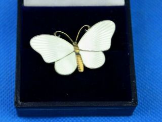 Vintage Norwegian Silver & White Guilloche` Enamel Butterfly Brooch By Ivar Holt 2