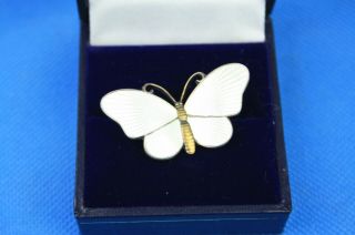 Vintage Norwegian Silver & White Guilloche` Enamel Butterfly Brooch By Ivar Holt 3