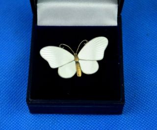 Vintage Norwegian Silver & White Guilloche` Enamel Butterfly Brooch By Ivar Holt 5