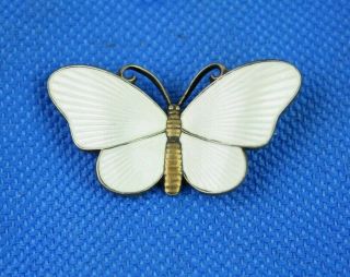 Vintage Norwegian Silver & White Guilloche` Enamel Butterfly Brooch By Ivar Holt 6