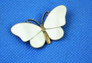 Vintage Norwegian Silver & White Guilloche` Enamel Butterfly Brooch By Ivar Holt 7