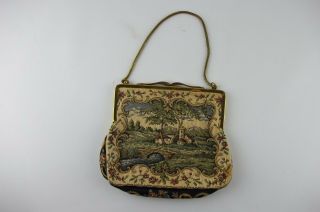 Vintage Needlepoint Handbag,  Small Clutch Purse With Strap,  From France