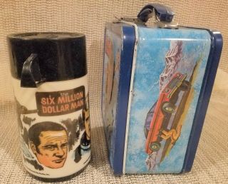 Vintage Six Million Dollar Man Lunch Box Aladdin 1974 45 YEARS OLD WITH THERMOS 5