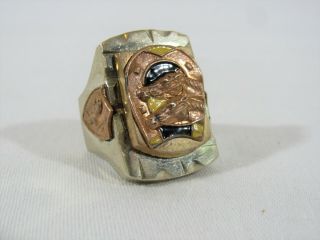 Vintage Mexican Biker Ring,  Double Horse Head In Lucky Horseshoe Rockabilly