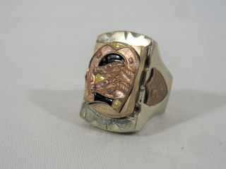 Vintage Mexican Biker Ring,  Double Horse Head in Lucky Horseshoe Rockabilly 2