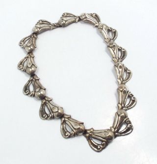 Vintage Emf Mexico Sterling Silver Art Nouveau Style Link Choker Necklace,  50.  4g