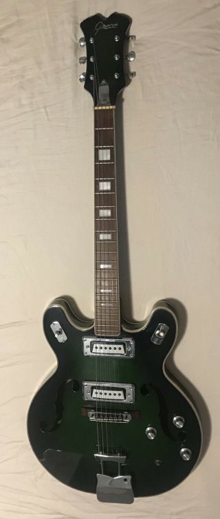 Vintage 1960’s Mij Greco 335 Semi Hollow Body Guitar.  Rare Jade Green Sunburst