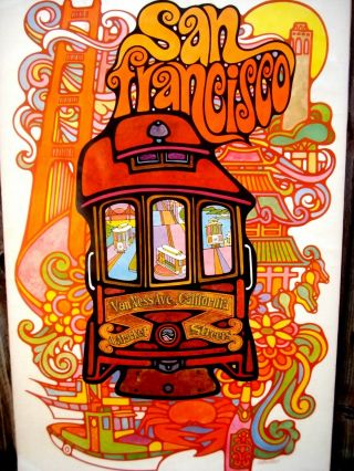 Vtg 1969 San Francisco Cable Car Poster Lichtenwalner Psychedelic Art