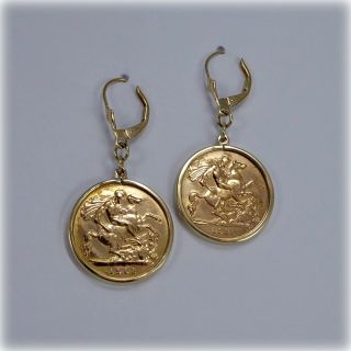 Vintage 9ct Gold Half Sovereign Earrings