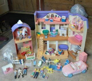 Vintage Fisher Price Loving Family Doll House & Horse Stable,  People,  Horses,  Furn