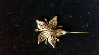 1940s CORO Craft Sterling Spray Leaf Pin Brooch Vermeil Gold Tone Rhinestones 3
