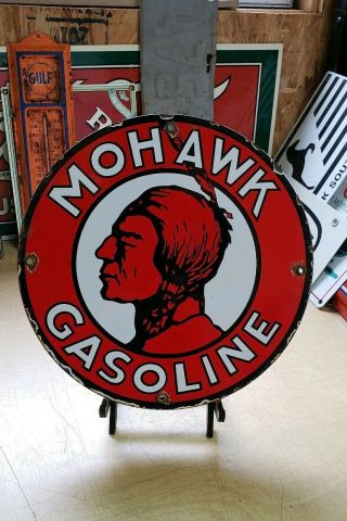 Mohawk Gasoline Porcelain Sign Red Indian Gas Pump Plate Tydol Vintage Motor Oil