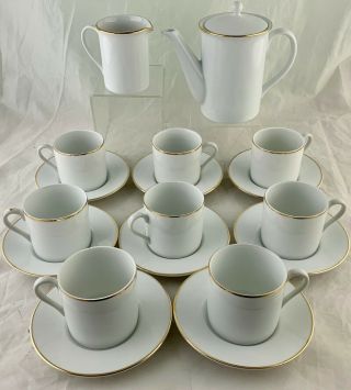 Vintage Tiffany Co Tea/coffee Set Pot,  Creamer,  Cup,  Saucer White Gold Rim Signed