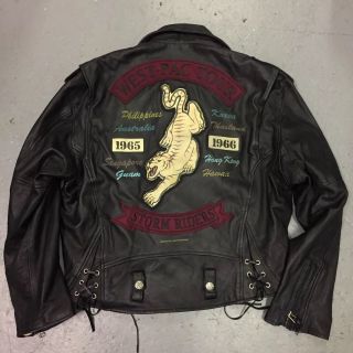 Vtg Avirex Motorcycle Club Leather Jacket L Nos Vietnam Souvenir Pinup Tiger