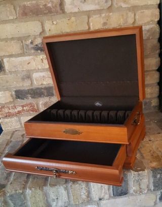 Vintage Wood Anti Tarnish Felt Silverware Flatware Storage Case Chest W/ Drawer