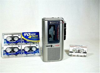 Vintage Sony M - 570v Micro - Cassette Recorder With 4 Blank Tapes - Great Shape