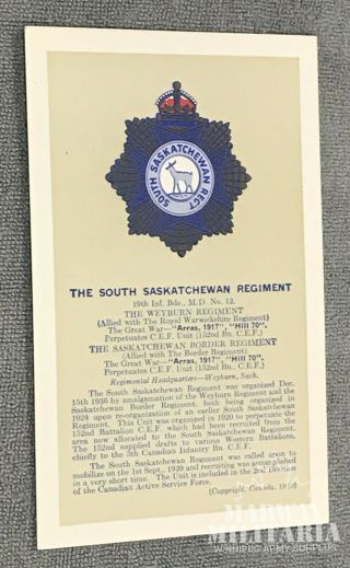 Ww2 Era The South Saskatchewan Regiment History Postcard (17855)