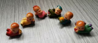 Vintage Painted Terra Cota Ceramic China Shanghai Pencil Sharpener Baby Set Of 6