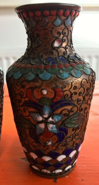 A Small Vintage Chinese CLOISONNE Vases 3.  5 