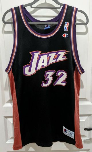 Vintage 90s Champion Utah Jazz Karl Malone Black Purple Jersey Sz 44