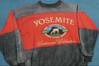 Vintage Yosemite Park Sweatshirt Faded Gray & Red Striped Crewneck Xl