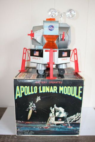 Vtg Eagle Apollo Ii Lunar Module Dsk Japan Battery Operated Tin Litho Toy O/b