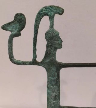 Vintage Solid Brass Athena With Owl Etruscan Horse Chariot Figurine Verde Patina 5