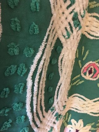 Vintage Plush Cotton Chenille Bedspread Cutter Craft Green White 96 x 88 3