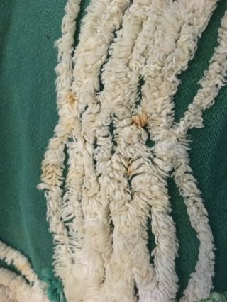 Vintage Plush Cotton Chenille Bedspread Cutter Craft Green White 96 x 88 4