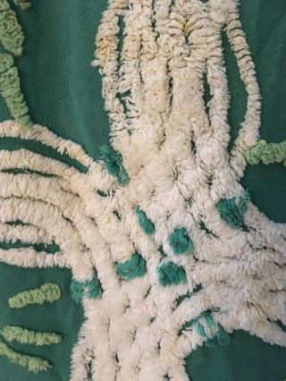 Vintage Plush Cotton Chenille Bedspread Cutter Craft Green White 96 x 88 6