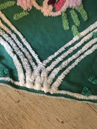 Vintage Plush Cotton Chenille Bedspread Cutter Craft Green White 96 x 88 7