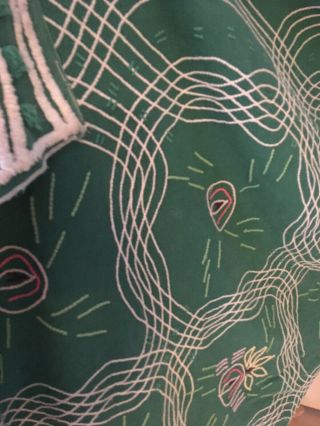 Vintage Plush Cotton Chenille Bedspread Cutter Craft Green White 96 x 88 8