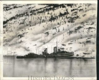 1940 Press Photo German Destroyer Beached In Rombaks Fjord,  Back Of Narvik Fjord