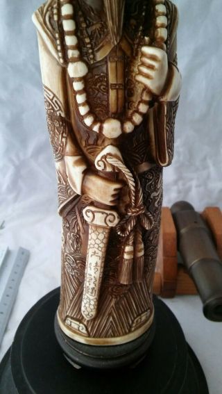 Vintage Statue Of Mock Ivory Male Oriental Chinese Resin Figure With Sword 5