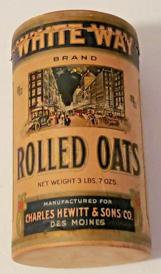 Vintage 1920s White Way Rolled Oats 3lbs Container Lid