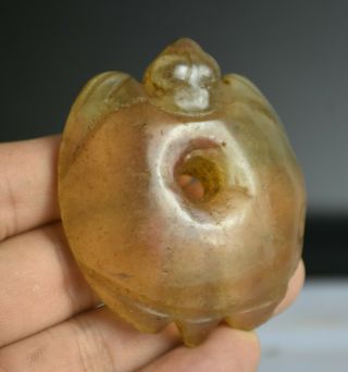 2.  6 " China Hongshan Culture Old Yellow Crystal Carved Turtle Amulet Pendant