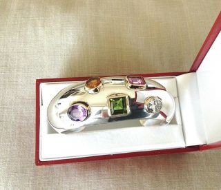 Vtg Modernist 925,  14k Cuff Bracelet W/ Semi - Precious Gemstones Antilla Taxco