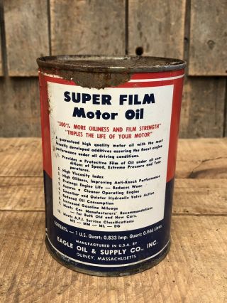 RARE Vintage FILM MOTOR OIL Gas Service Station Qt Can EAGLE Graphics NOS 4