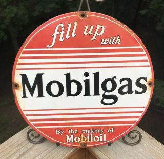 Vintage Mobilgas Oil Company 11 3/4 " Porcelain Gas & Oil Sign Pump Plate