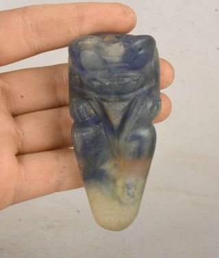 3.  4 " China Hongshan Culture Old Blue Crystal Hand - Carved Sun God Helios Pendant